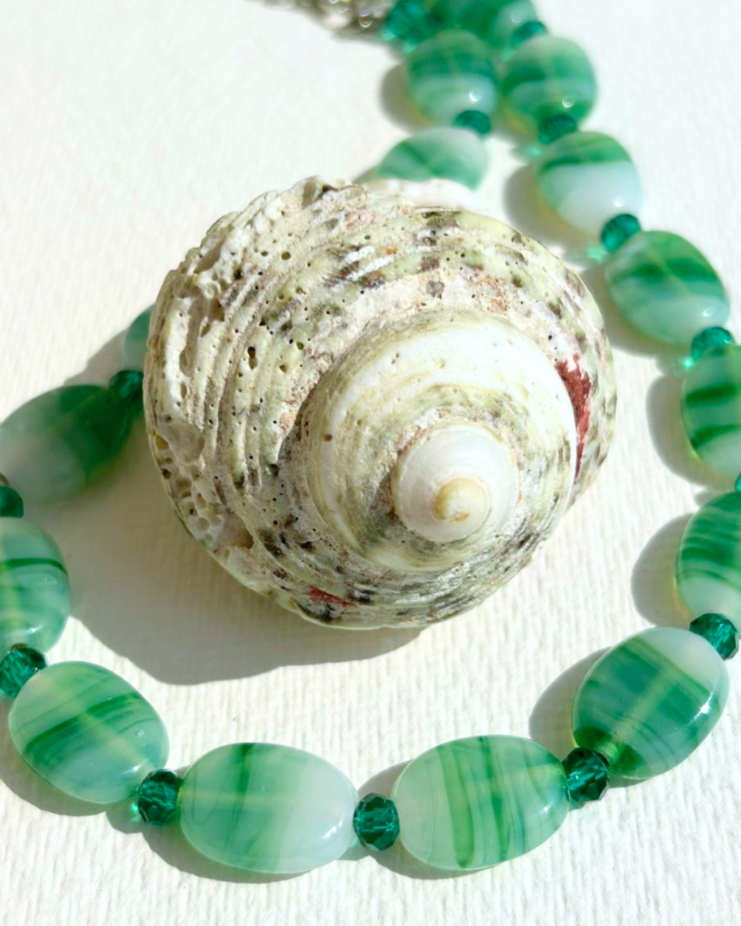 Coral Green Oval Beaded Necklace