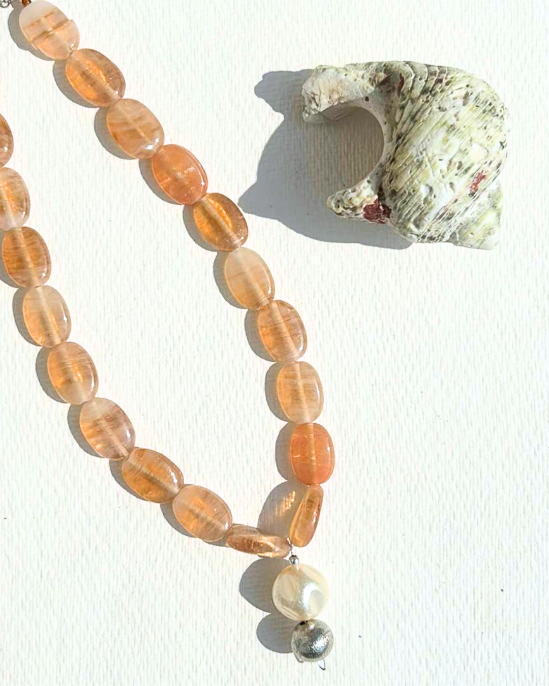 Peach Oval Bead - Necklace