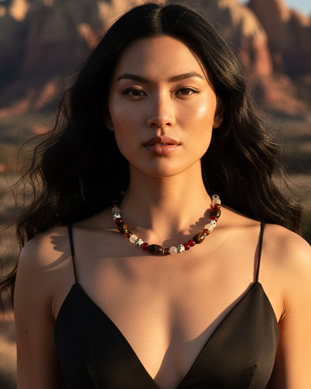 Multi Brown and Red Beaded - Necklace