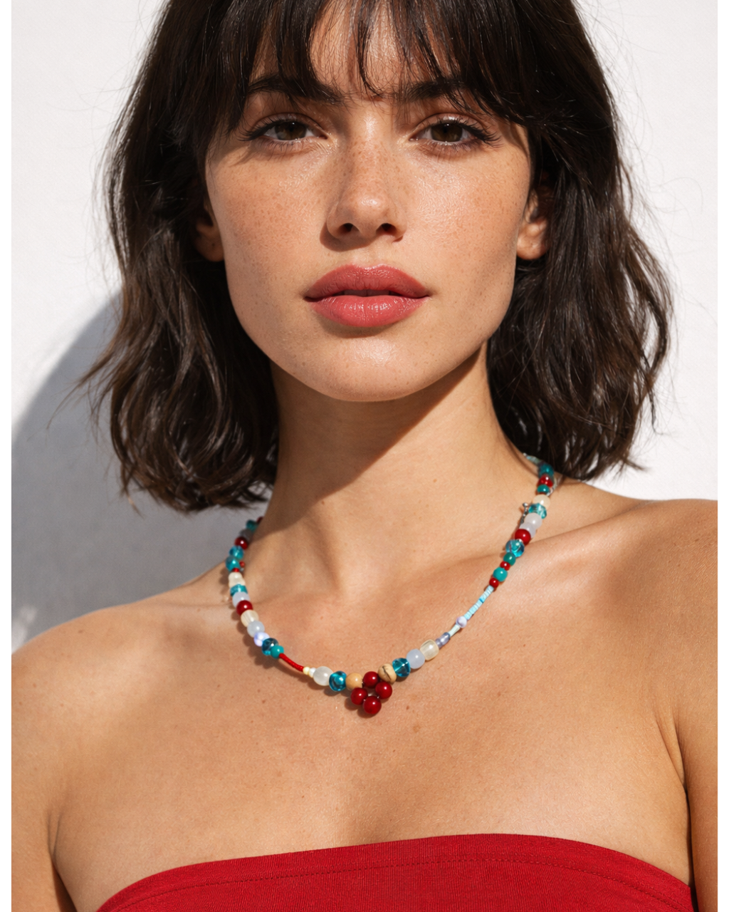 Red and Blue Beaded - Necklace