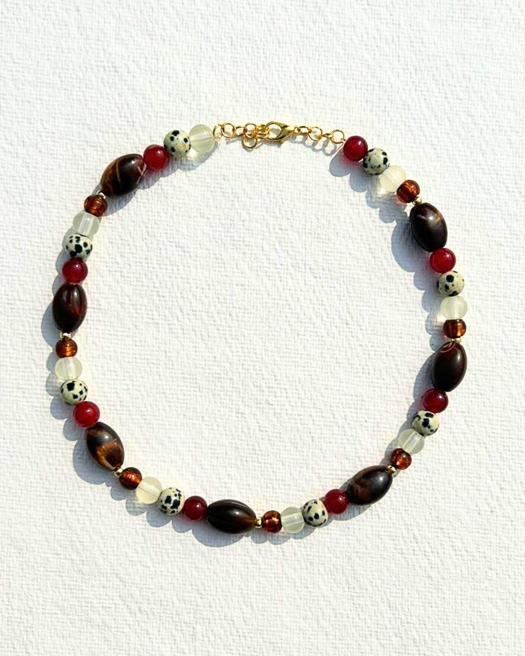 Multi Brown and Red Beaded - Necklace