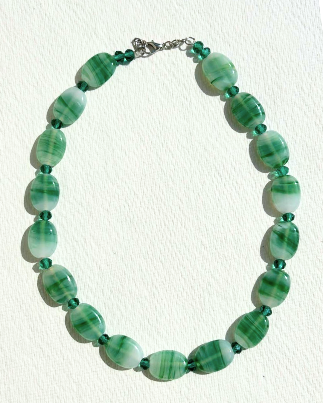 Coral Green Oval Beaded Necklace