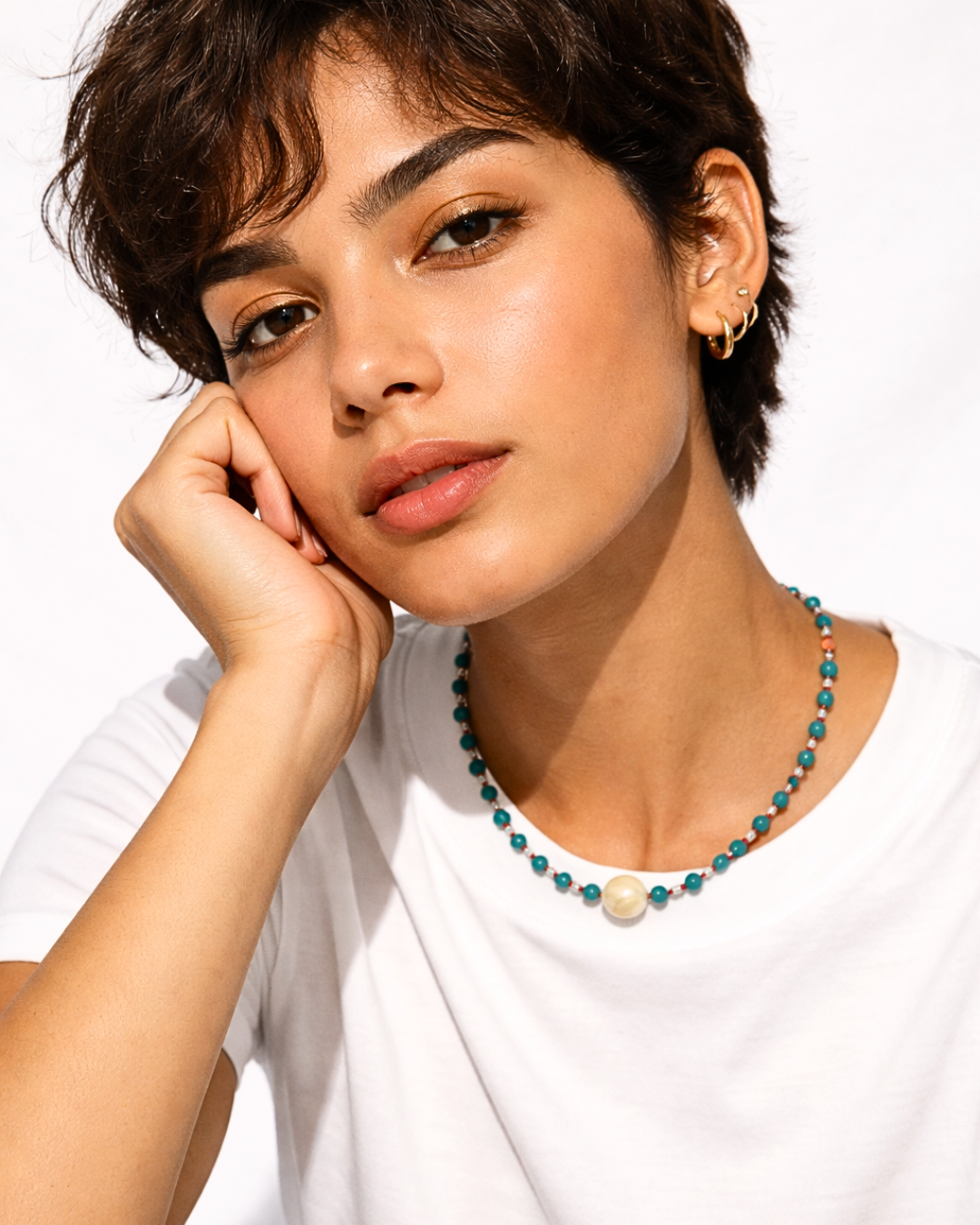 Blue Red Beaded - Necklace