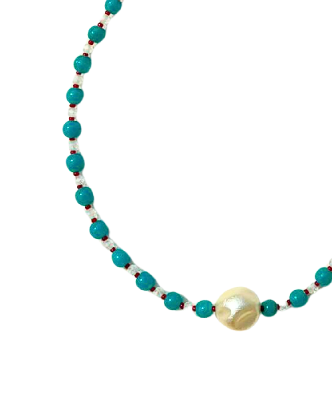 Blue Red Beaded - Necklace